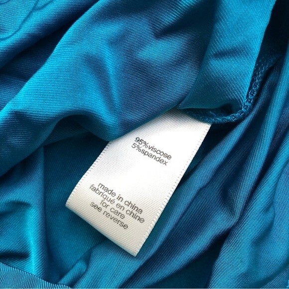 Ronny Kobo Mini Dress Ruched Asymmetrical Trista Turquoise Blue NWT M - Picture 6 of 8